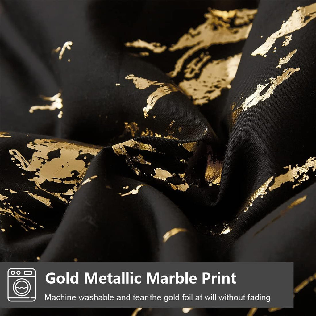 Black Gold Metallic Marble Comforter Set, Foil Print Glitter 3-Piece Bedding