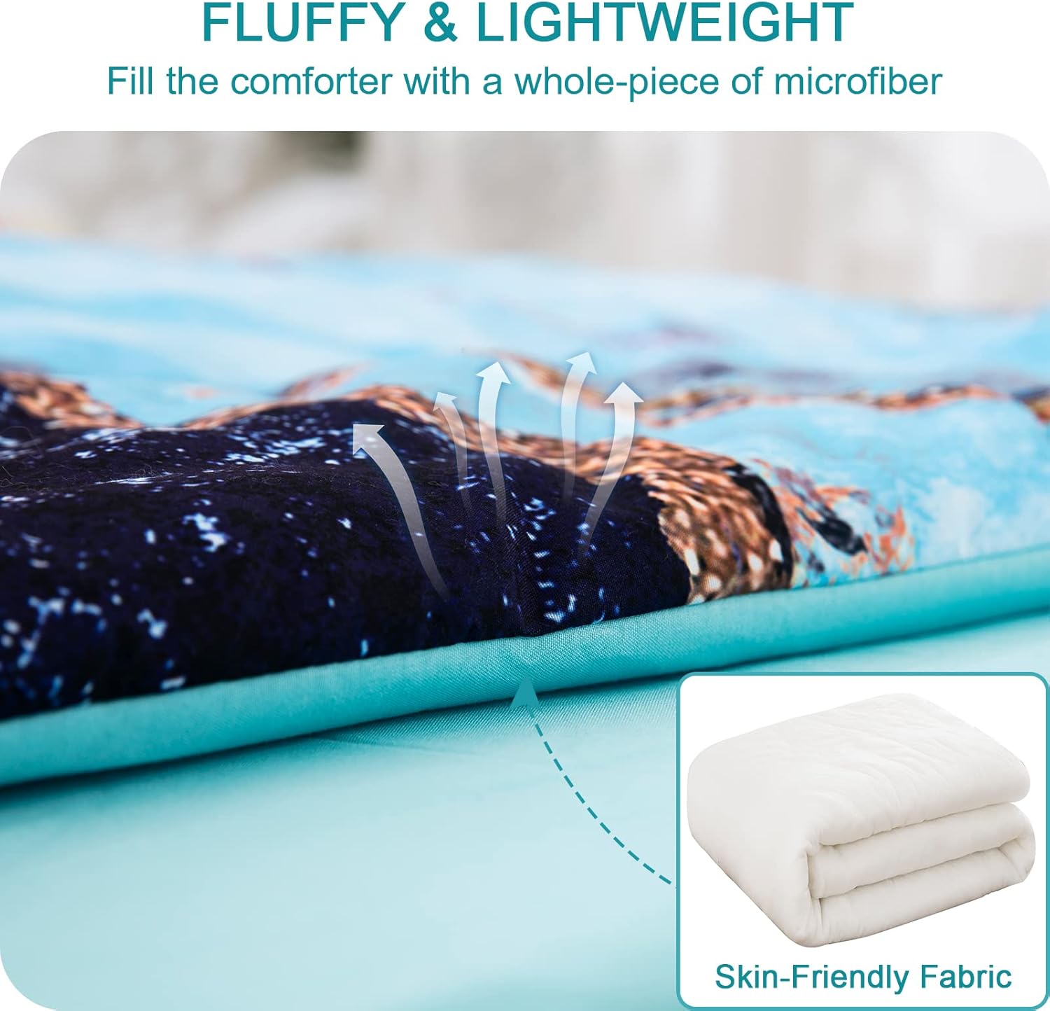 Blue Marble Comforter Set, Retro Watercolor 3-Piece Bedding Collection