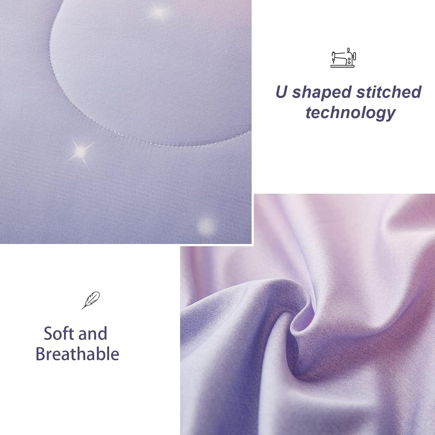 Girls Comforter Set, Ombre Pink Purple Rainbow 3-Piece Bedding Collection