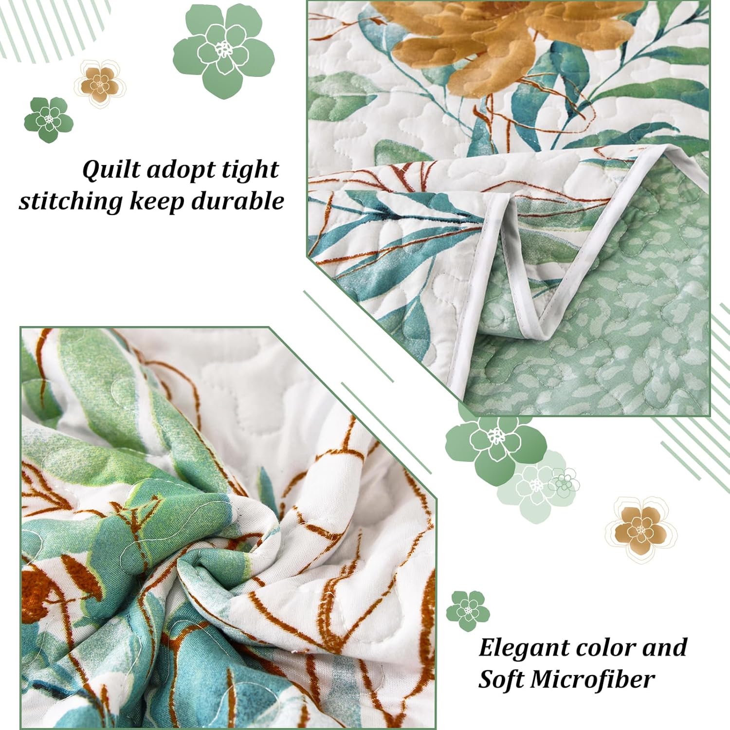 Serene green Blossom Cozy 3 Pc Bedspread & Pillow Cover Set