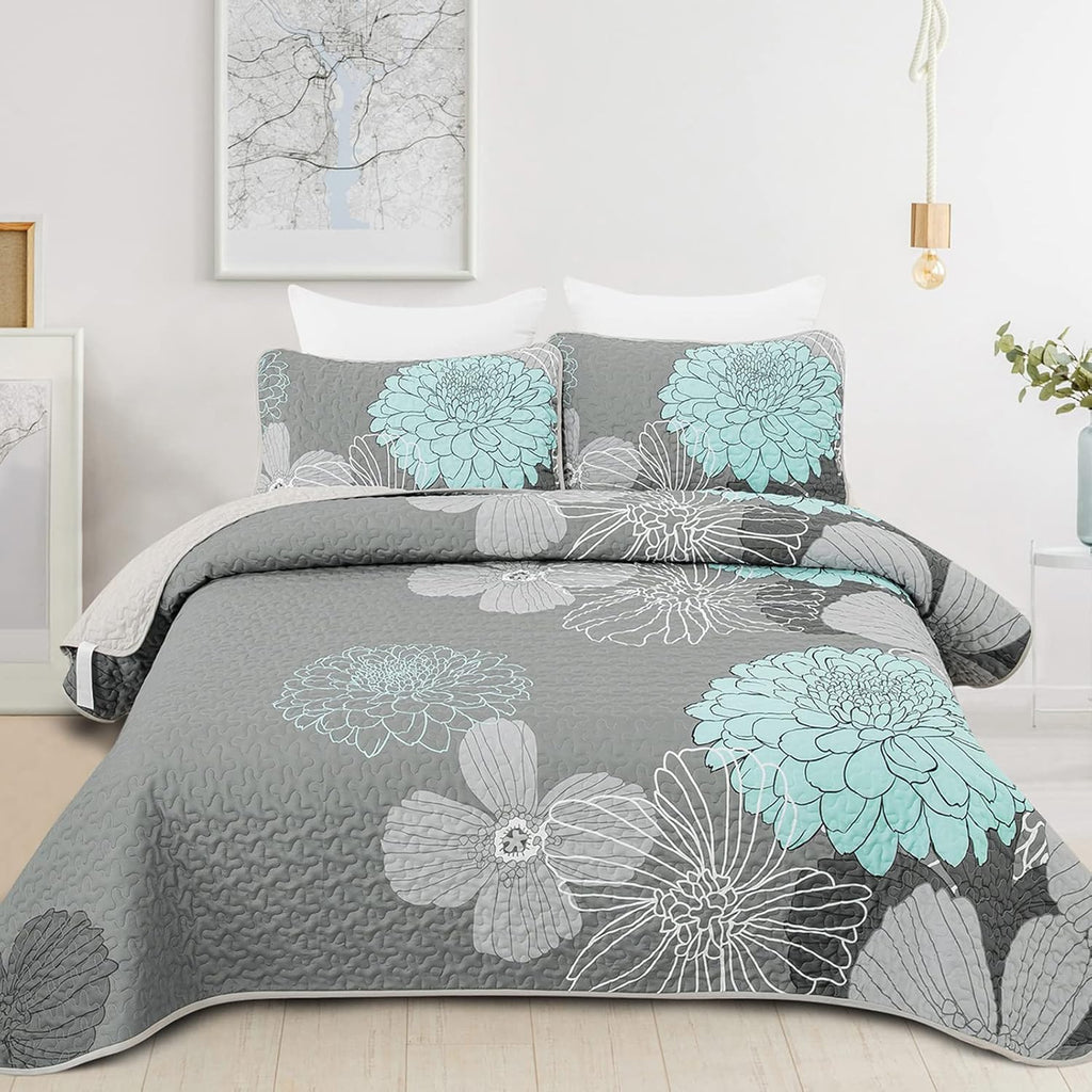 Luxurious Soft matty floral 3 Pc Bedspread & Pillow Cover Set