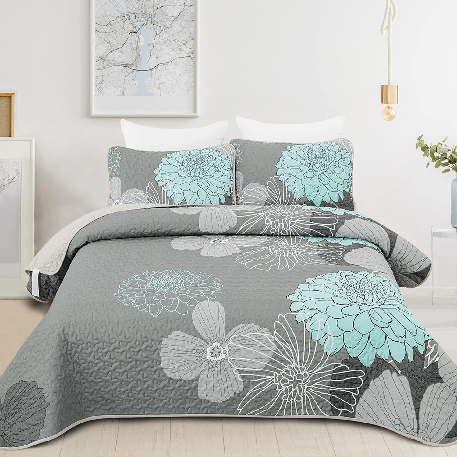 Luxurious Soft matty floral 3 Pc Bedspread & Pillow Cover Set