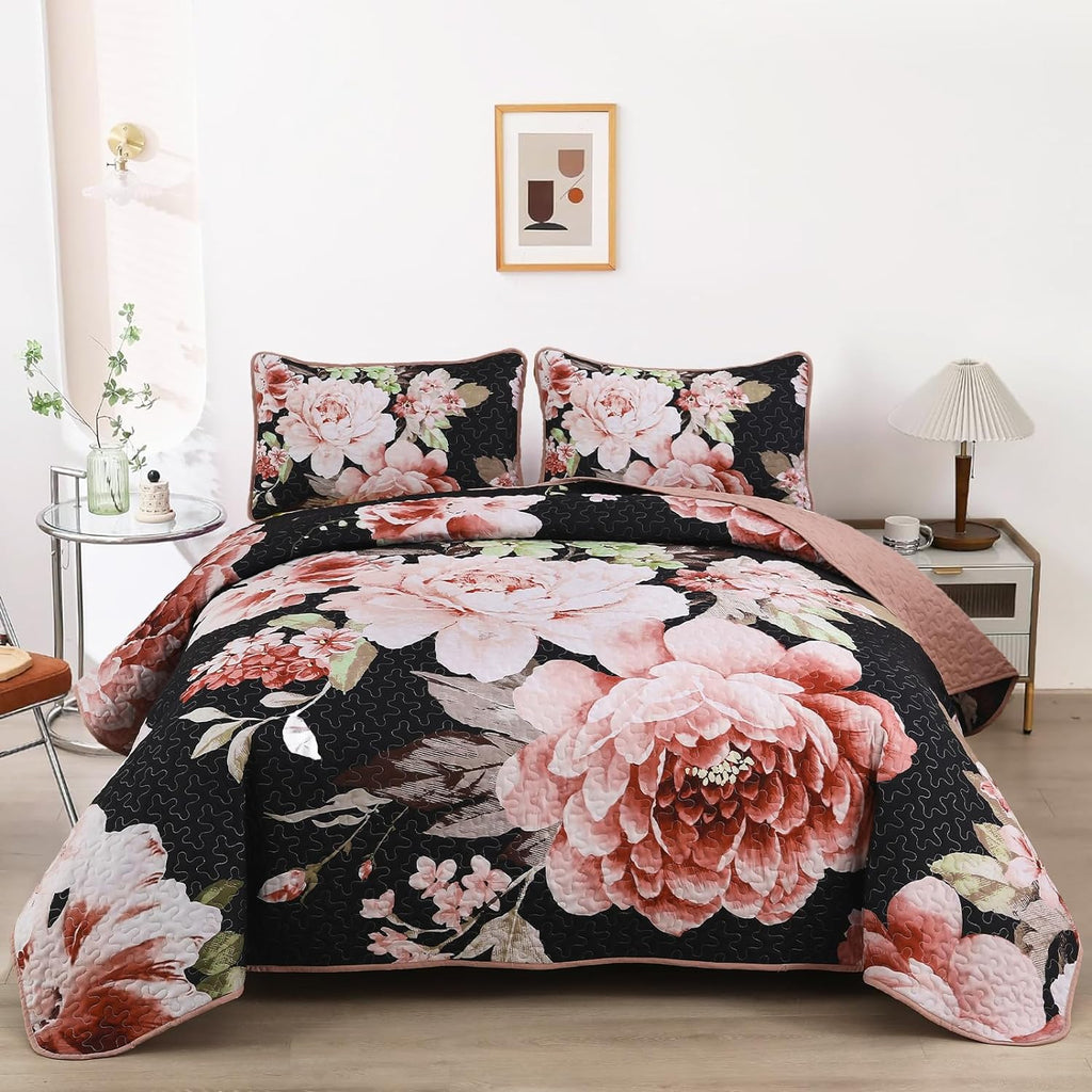 Botanical Evergreen Floral Cozy 3 Pc Bedspread & Pillow Cover Set