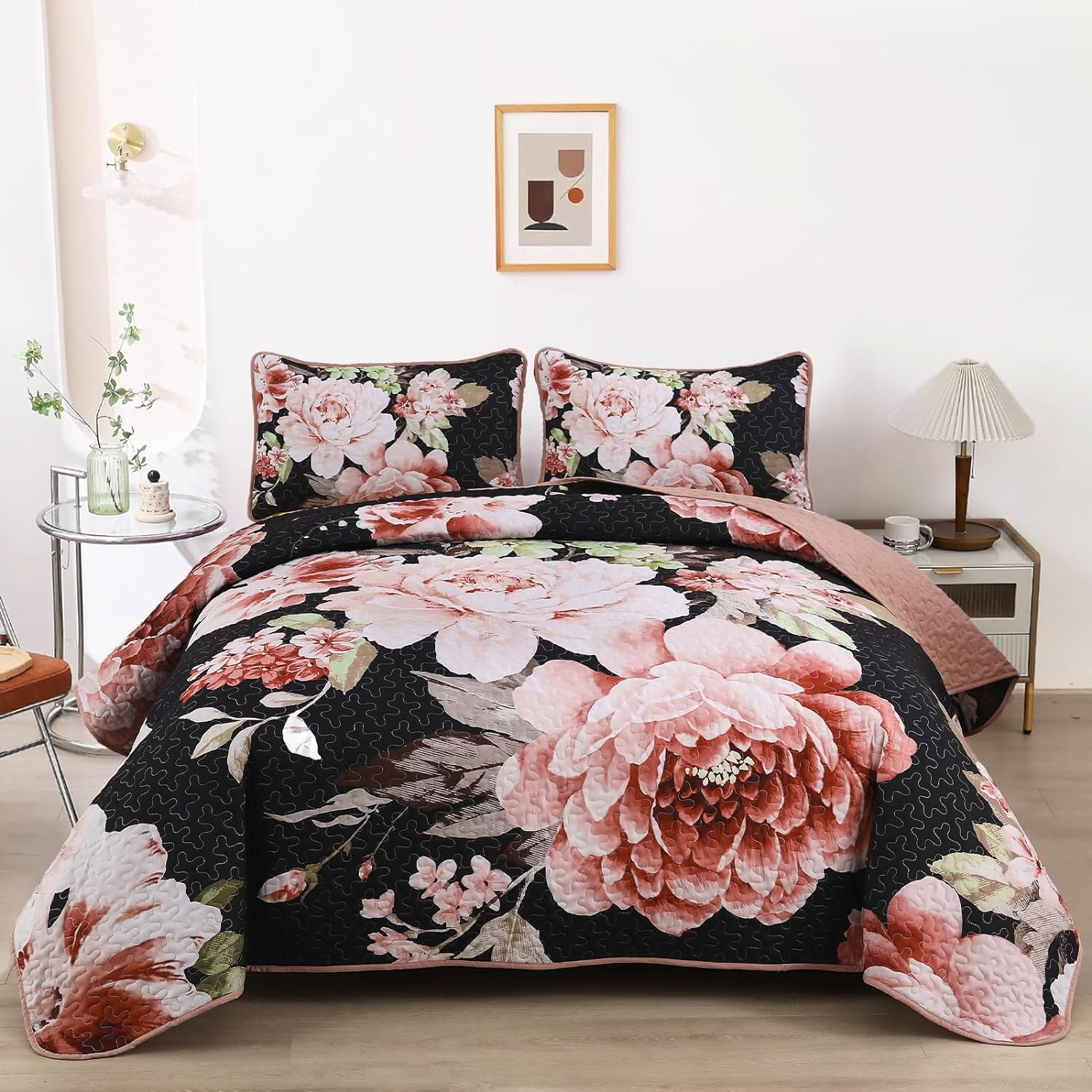 Botanical Evergreen Floral Cozy 3 Pc Bedspread & Pillow Cover Set