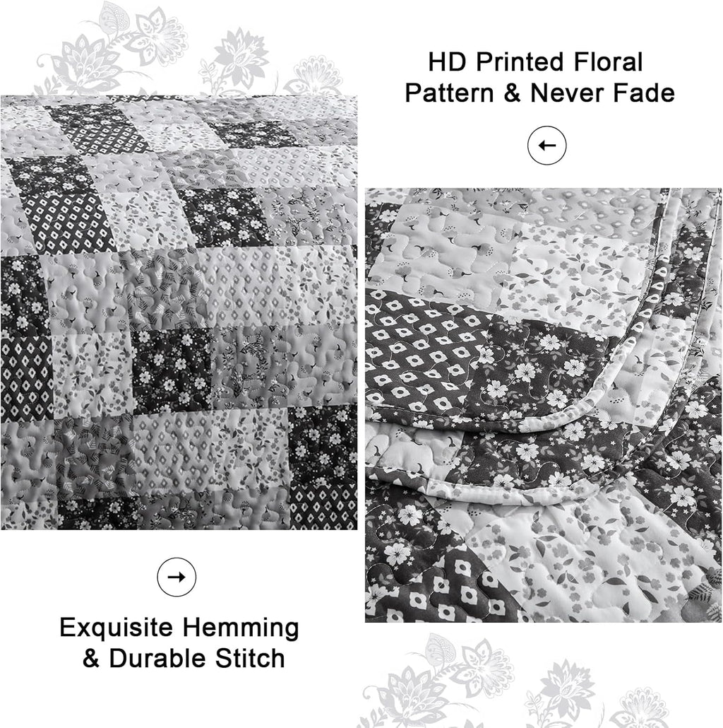 Autumn patchwork B/W Pattern 3 Pc Bedspread & Pillow Cover Set