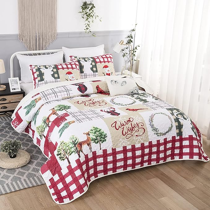 Festive Christmas Red & Green Bedspread Set