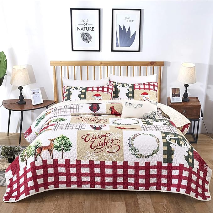 Festive Christmas Red & Green Bedspread Set