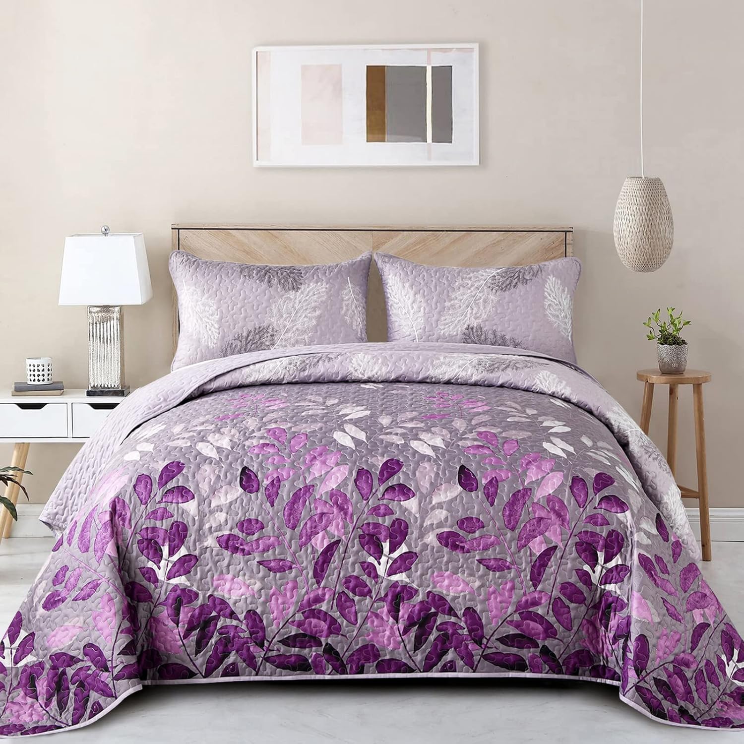 Luxurious Orchid patchwork Plaid 3 Pc Bedspread & Pillow Cover Set