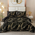 Black Gold Metallic Marble Comforter Set, Foil Print Glitter 3-Piece Bedding