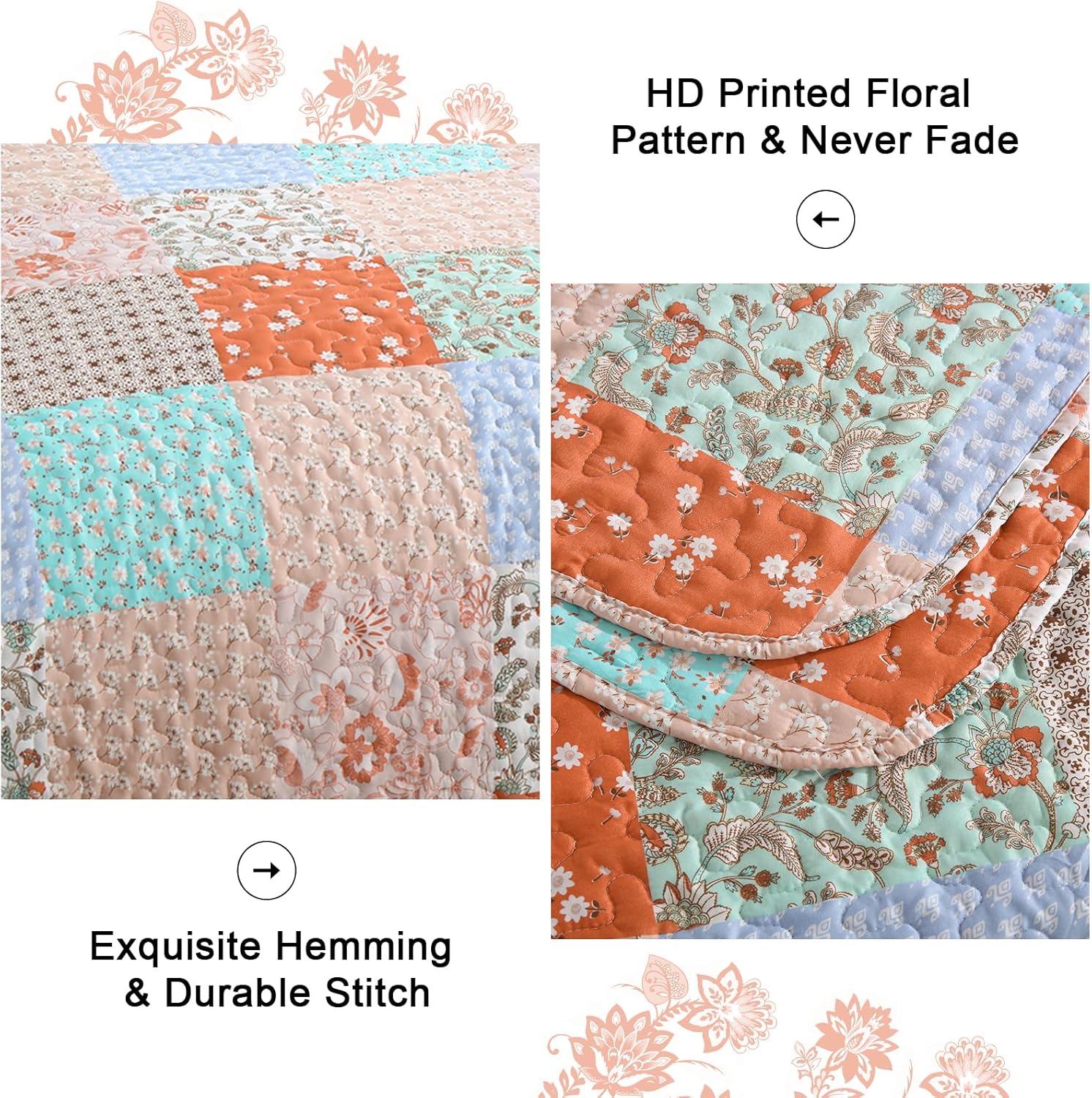 Delicate Lace Blossom Soft 3 Pc Bedspread & Pillow Cover Set