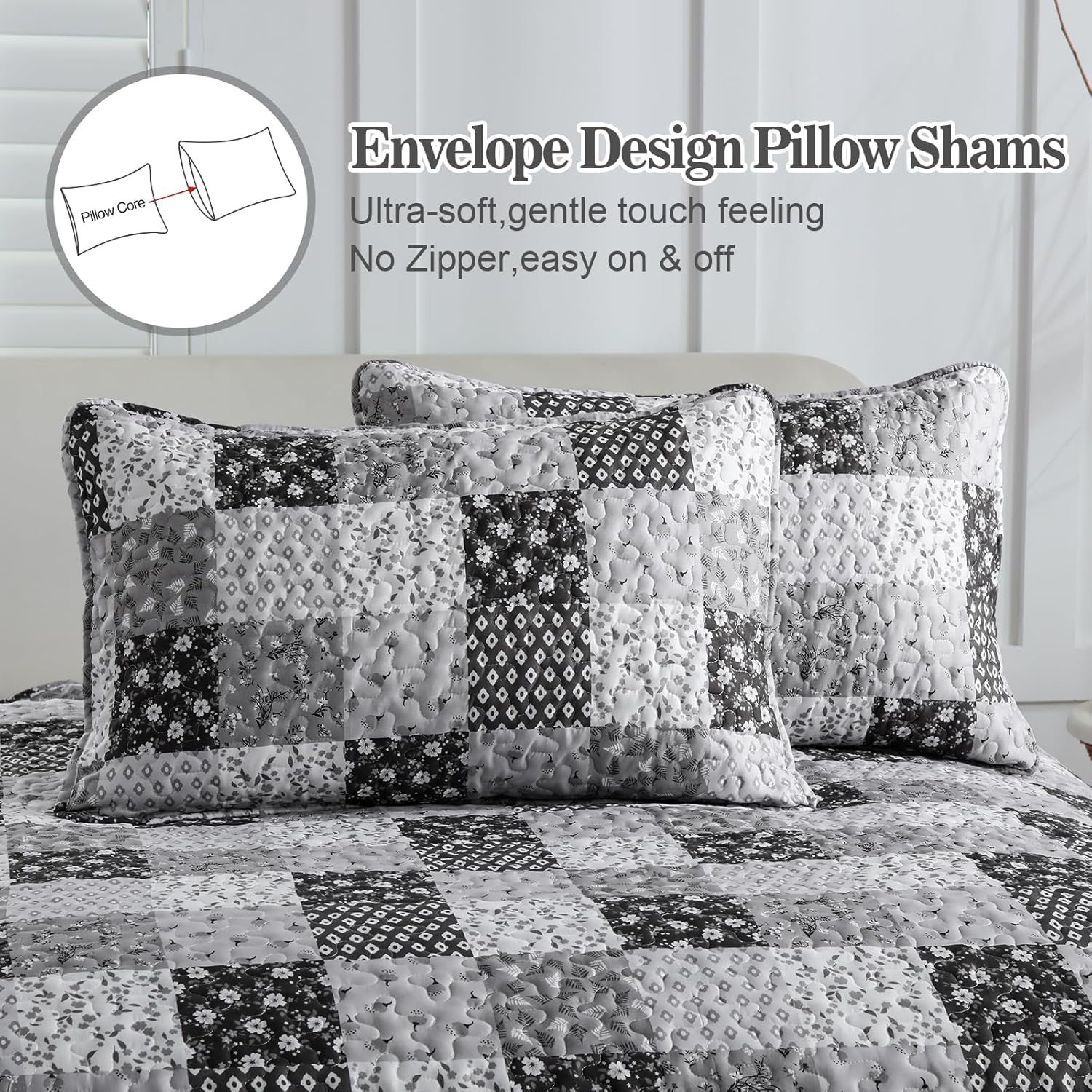 Autumn patchwork B/W Pattern 3 Pc Bedspread & Pillow Cover Set