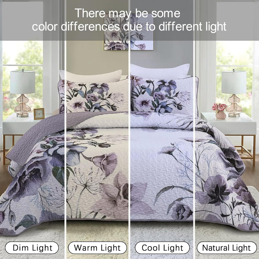 Romantic Wildflower Soft Cozy 3 Pc Bedspread & Pillow Cover Set