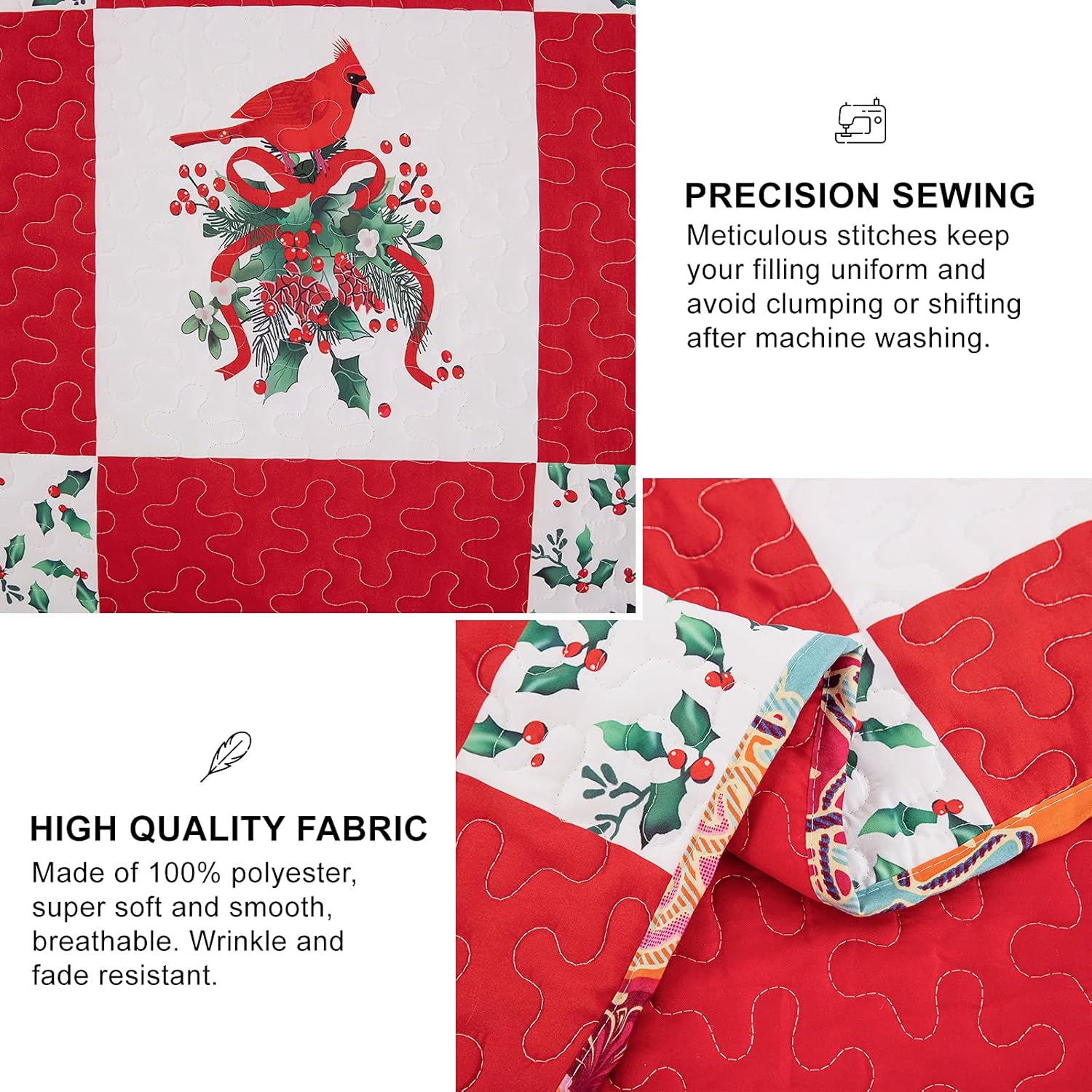 Elegant Red, greem & White Christmas Bedspread Set