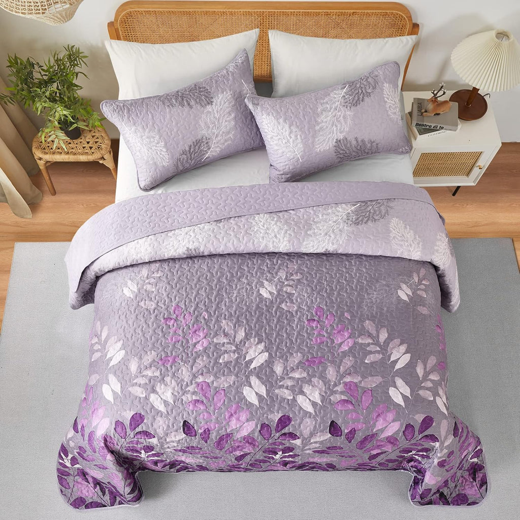 Luxurious Orchid patchwork Plaid 3 Pc Bedspread & Pillow Cover Set