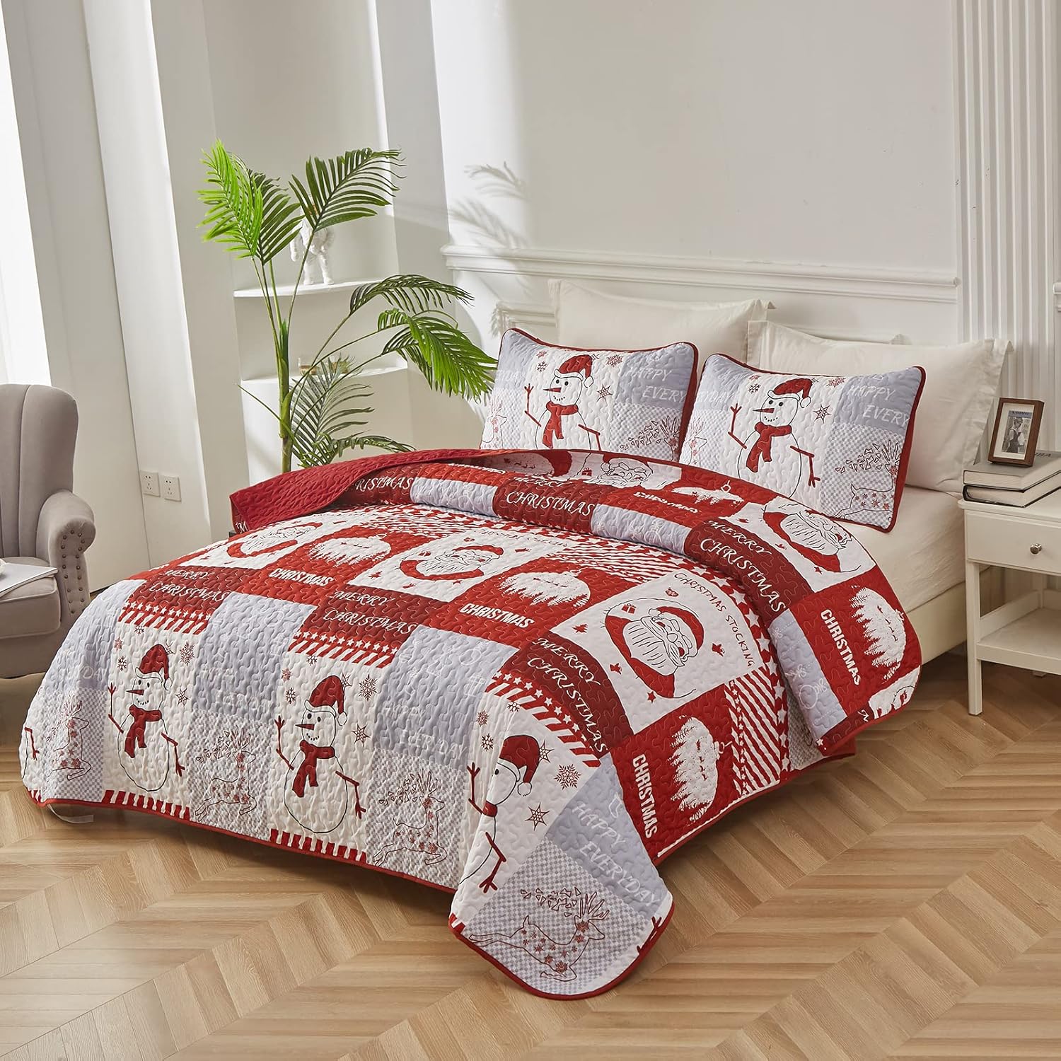 Winter Wonderland snowman santa Christmas Bedspread Set