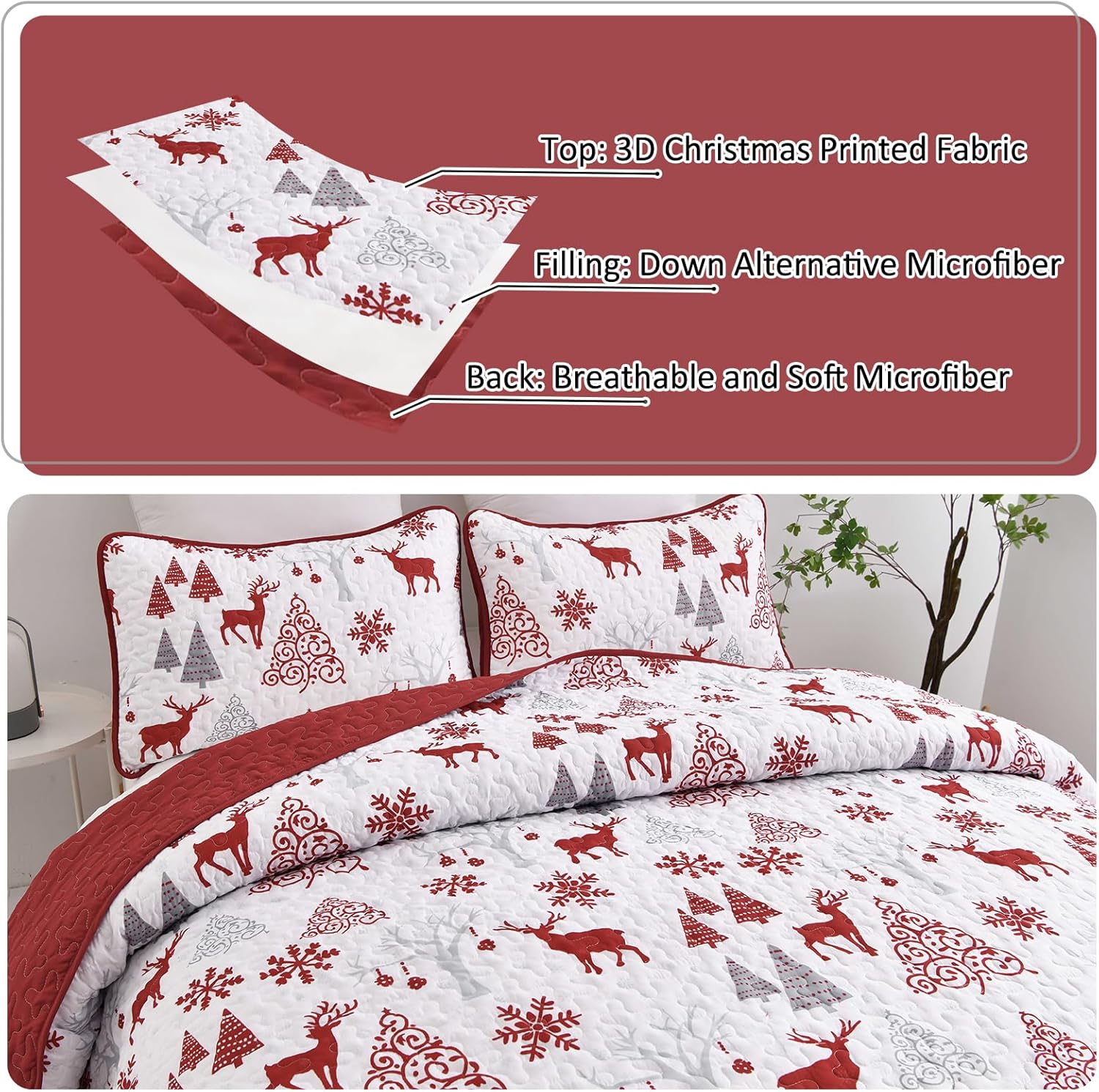 Snowflake Pattern nordic Christmas Bedspread Set