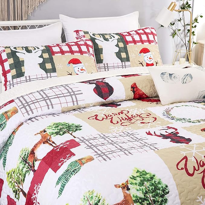 Festive Christmas Red & Green Bedspread Set
