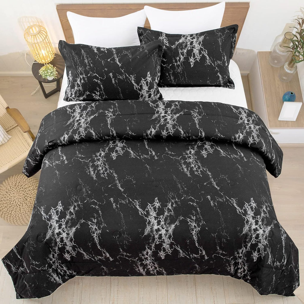 Black Marble Comforter Set, Bedding for All Seasons, 3-Piece Set