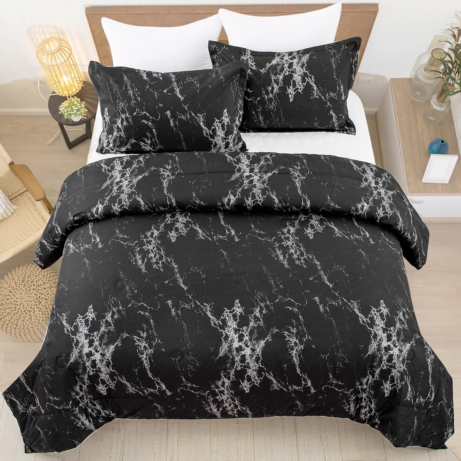 Black Marble Comforter Set, Bedding for All Seasons, 3-Piece Set