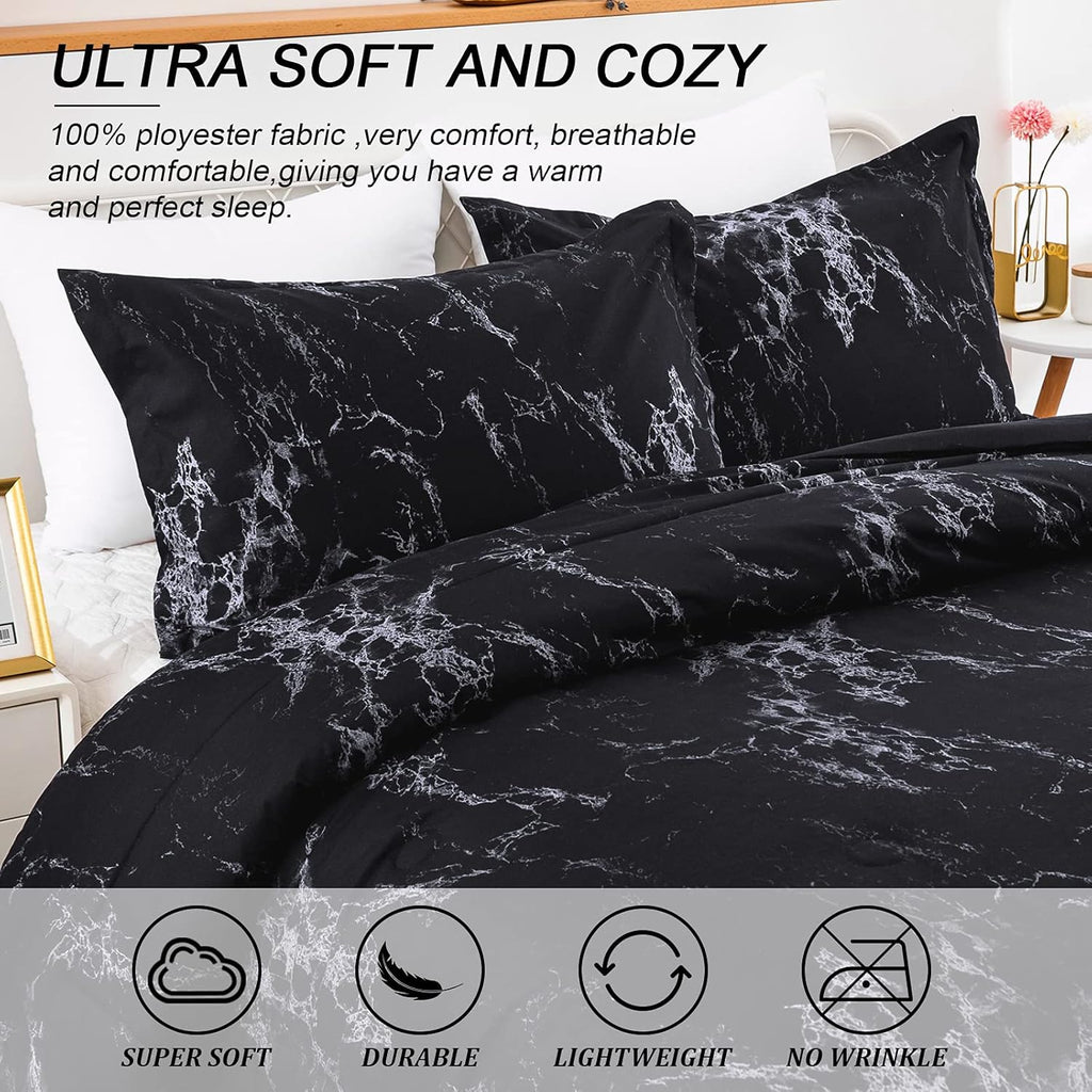 Black Marble Comforter Set, Bedding for All Seasons, 3-Piece Set