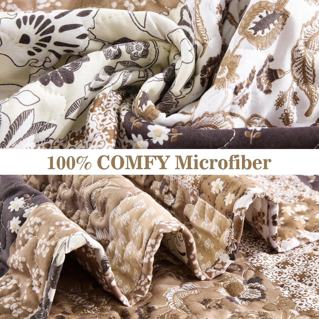 Rustic Countryside Daisy Quilted 3 Pc Bedspread & Pillow Cover Set