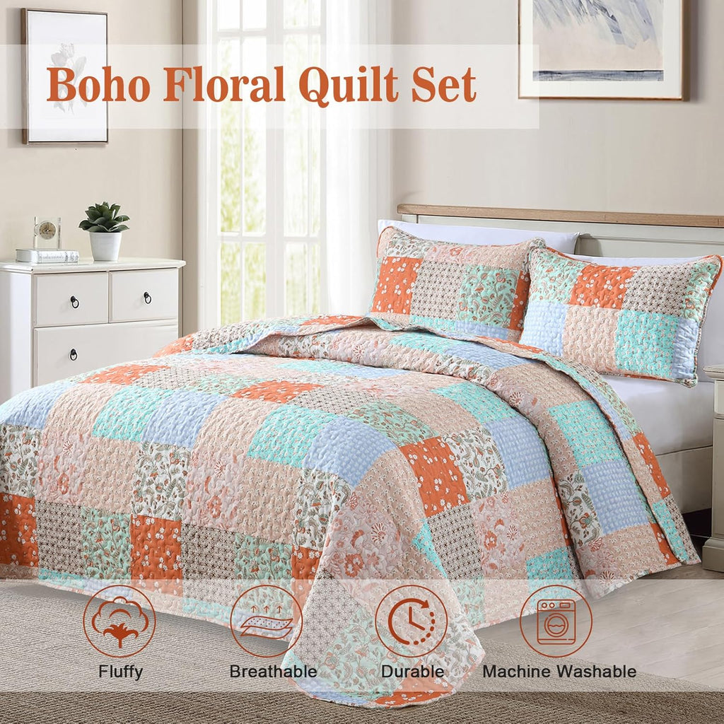 Delicate Lace Blossom Soft 3 Pc Bedspread & Pillow Cover Set