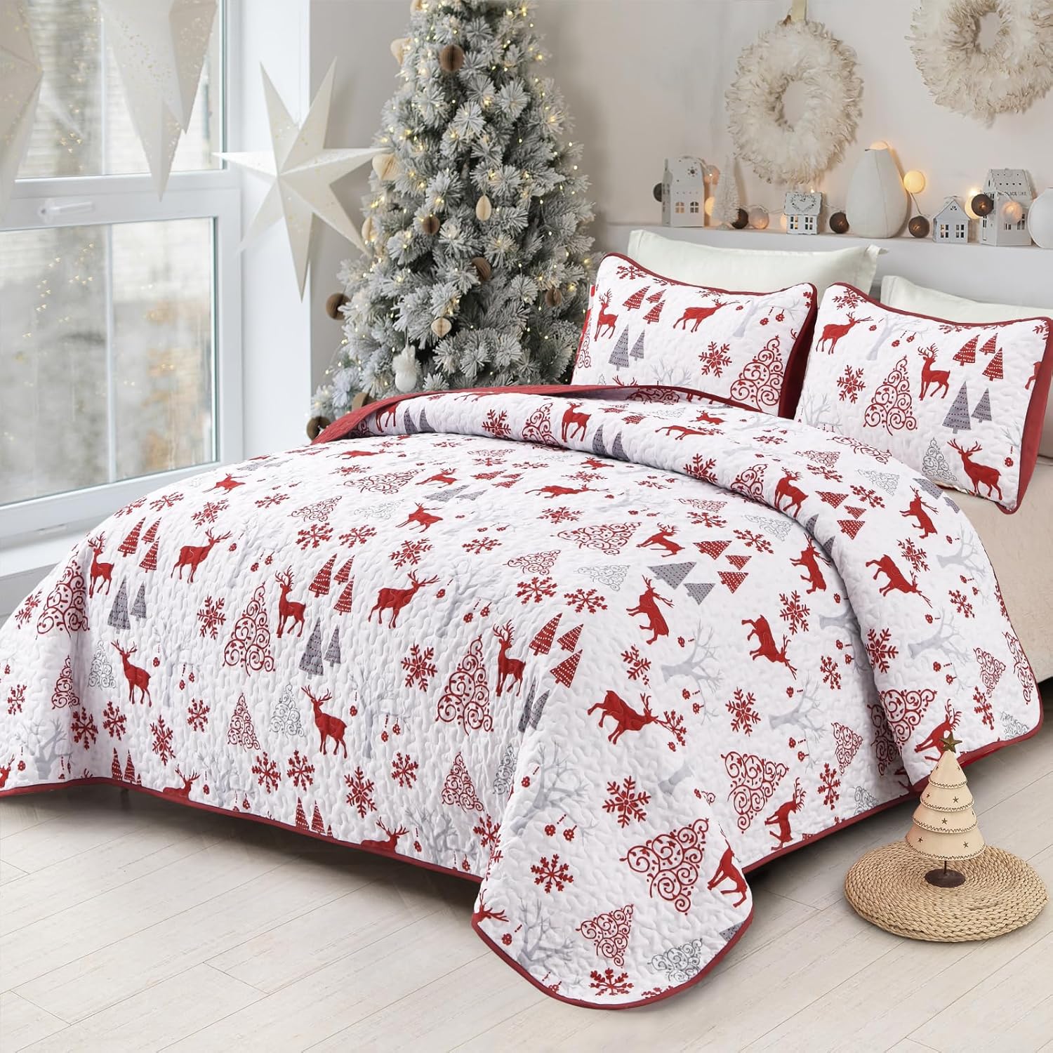 Snowflake Pattern nordic Christmas Bedspread Set