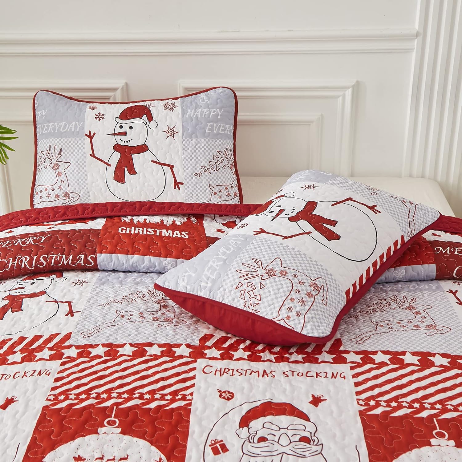 Winter Wonderland snowman santa Christmas Bedspread Set