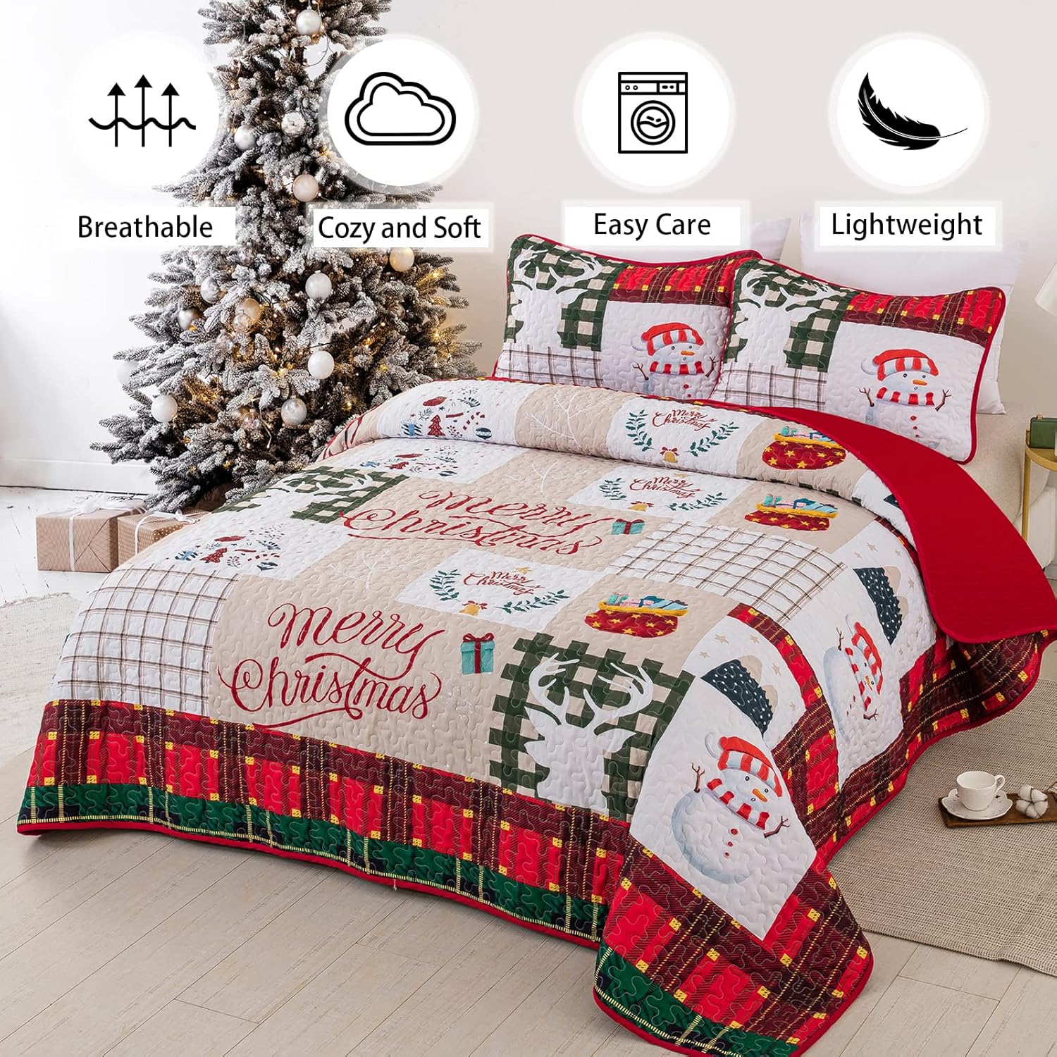 Festive snowman merry Christmas Bedspread Set