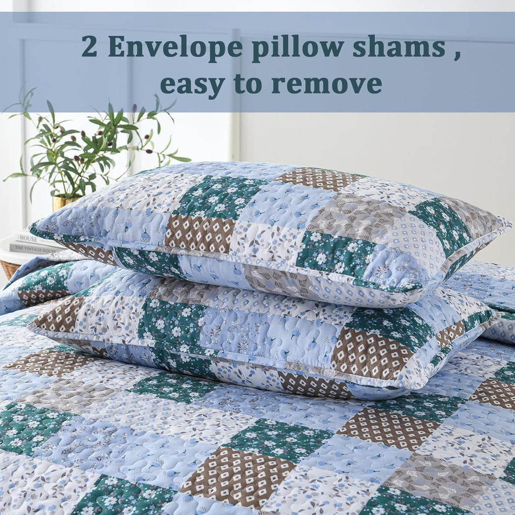 Frosted Blue Hydrangea Elegant 3 Pc Bedspread & Pillow Cover Set