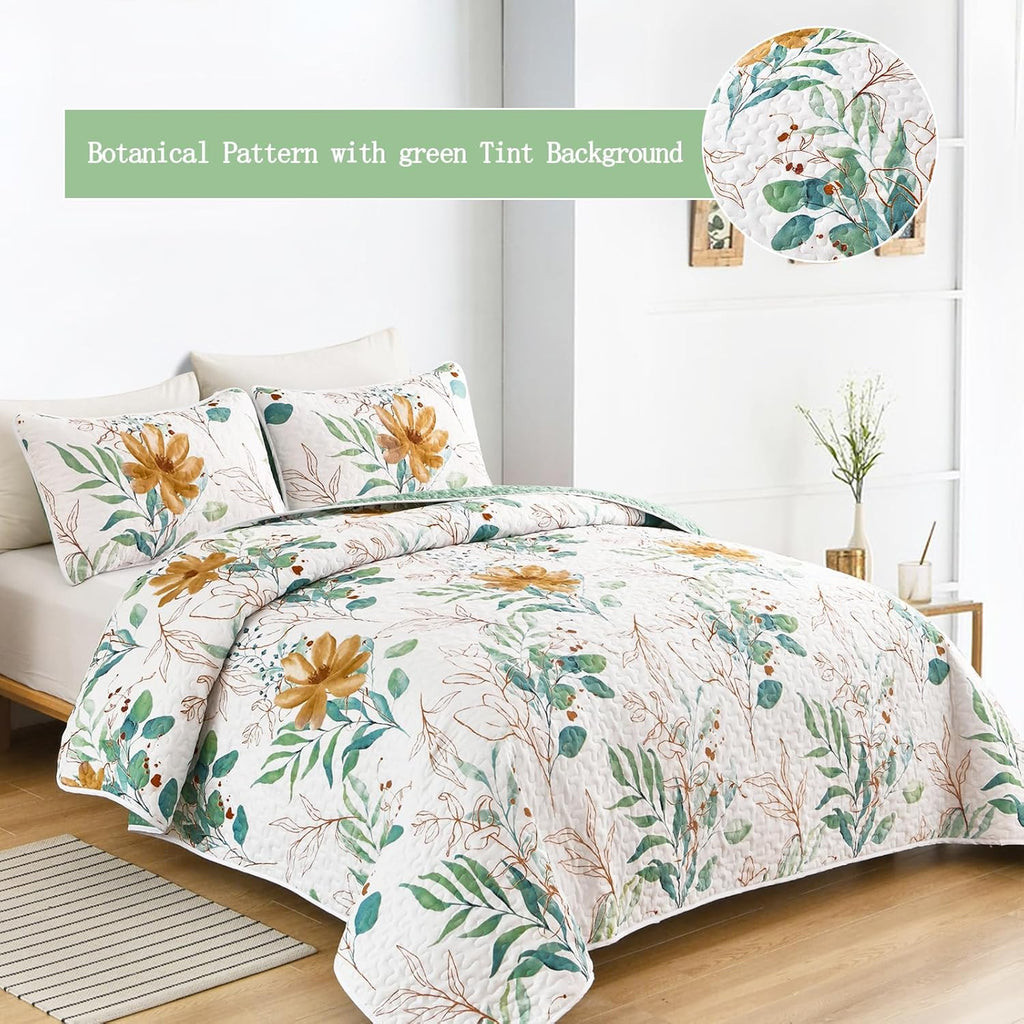 Serene green Blossom Cozy 3 Pc Bedspread & Pillow Cover Set