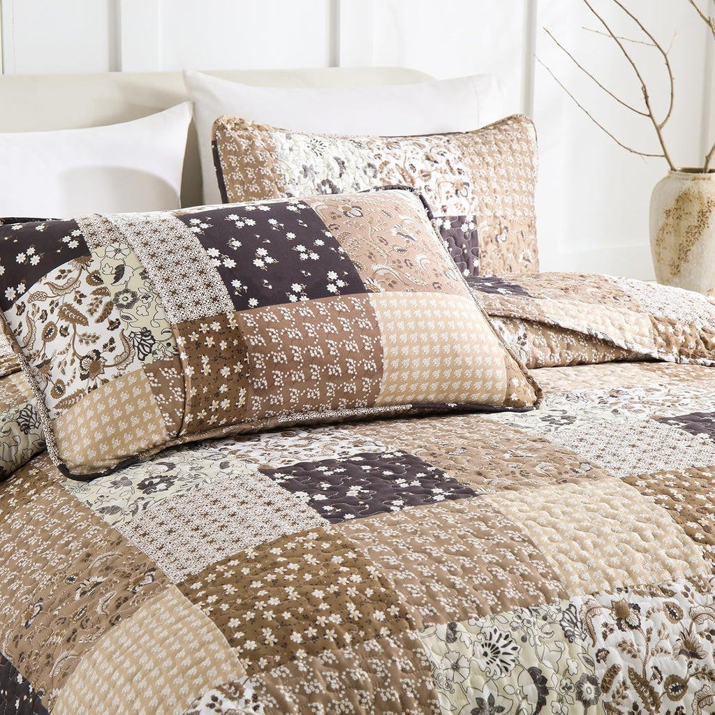 Rustic Countryside Daisy Quilted 3 Pc Bedspread & Pillow Cover Set