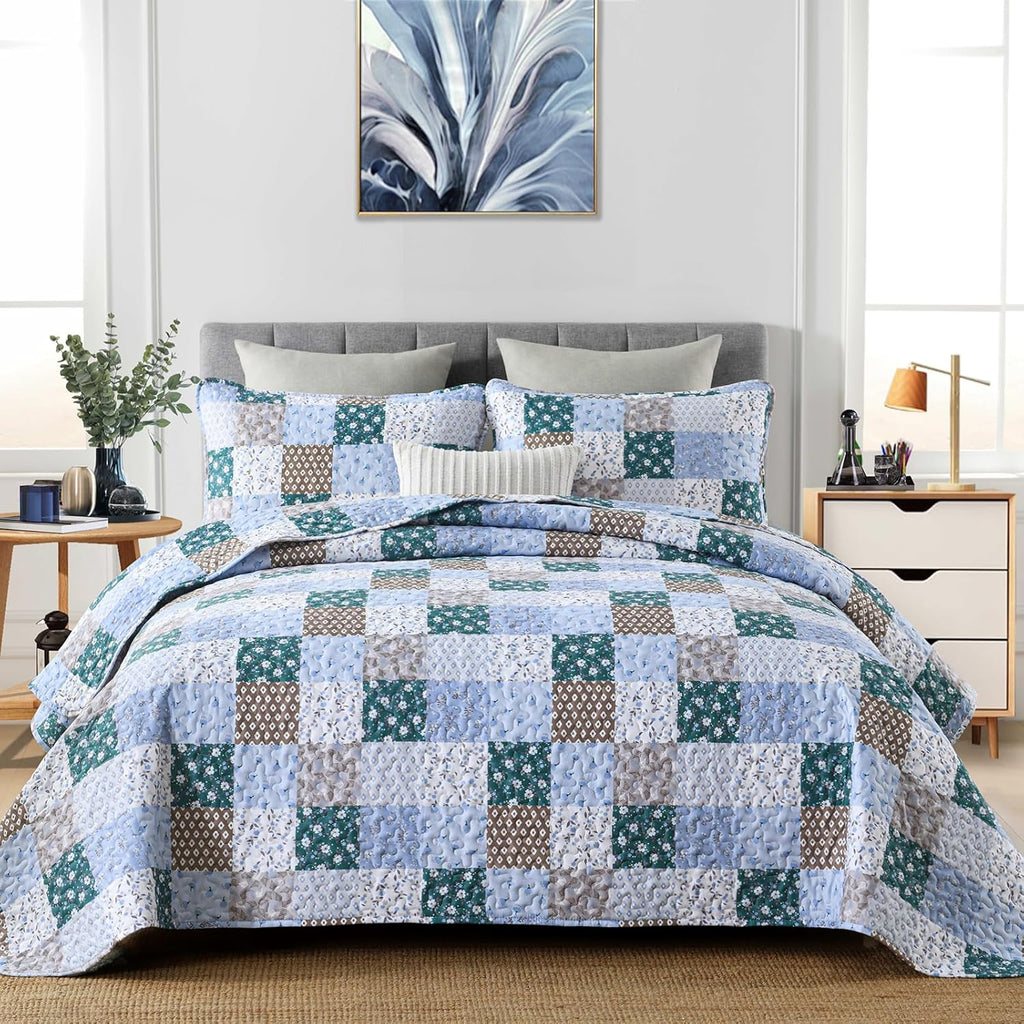Frosted Blue Hydrangea Elegant 3 Pc Bedspread & Pillow Cover Set