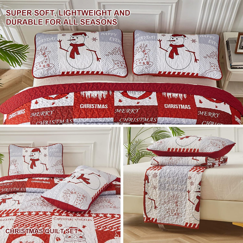 Winter Wonderland snowman santa Christmas Bedspread Set