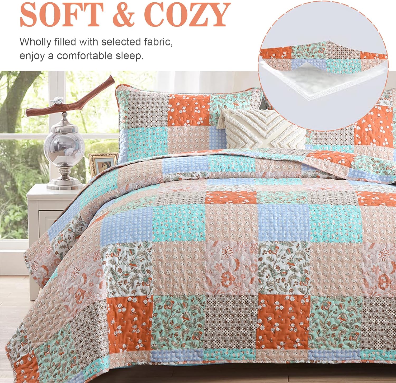 Delicate Lace Blossom Soft 3 Pc Bedspread & Pillow Cover Set