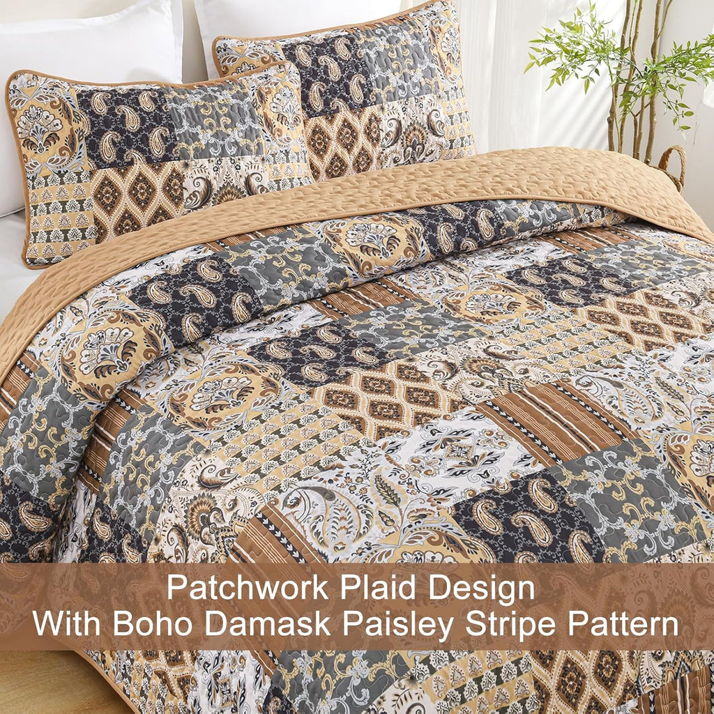 Enchanting Lace boho green Quilted 3 Pc Bedspread & Pillow Cover Set