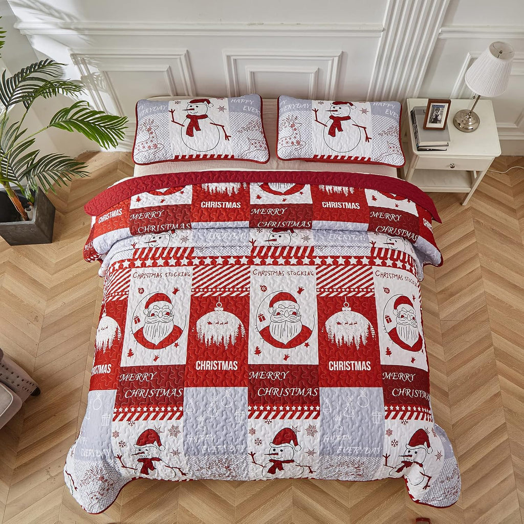 Winter Wonderland snowman santa Christmas Bedspread Set