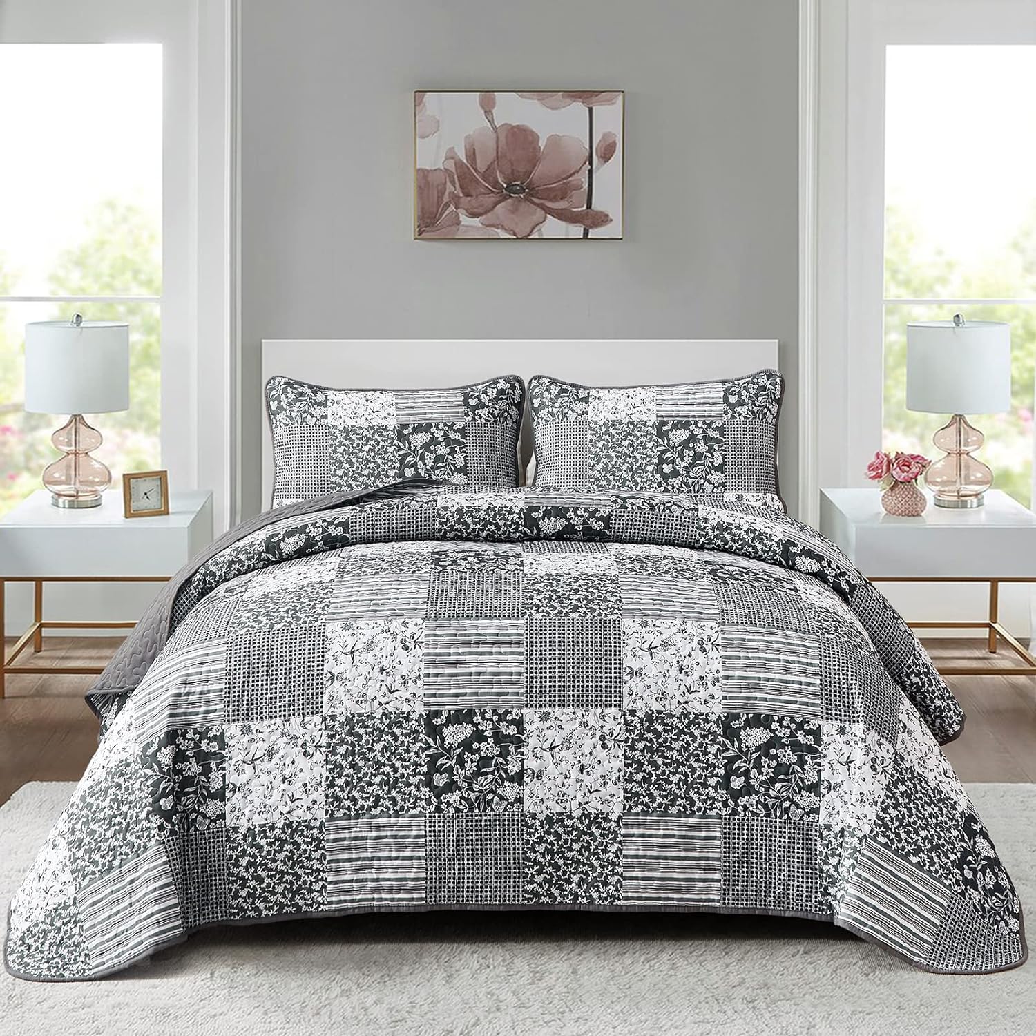 Timeless Peony Graceful Breathable 3 Pc Bedspread & Pillow Cover Set