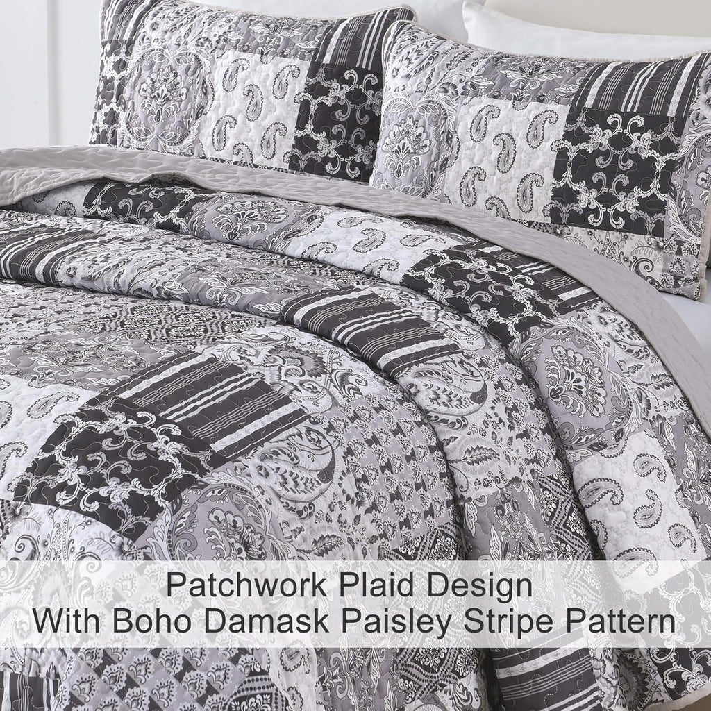 Autumn Maple Leaf Grey Cozy 3 Pc Bedspread & Pillow Cover Set