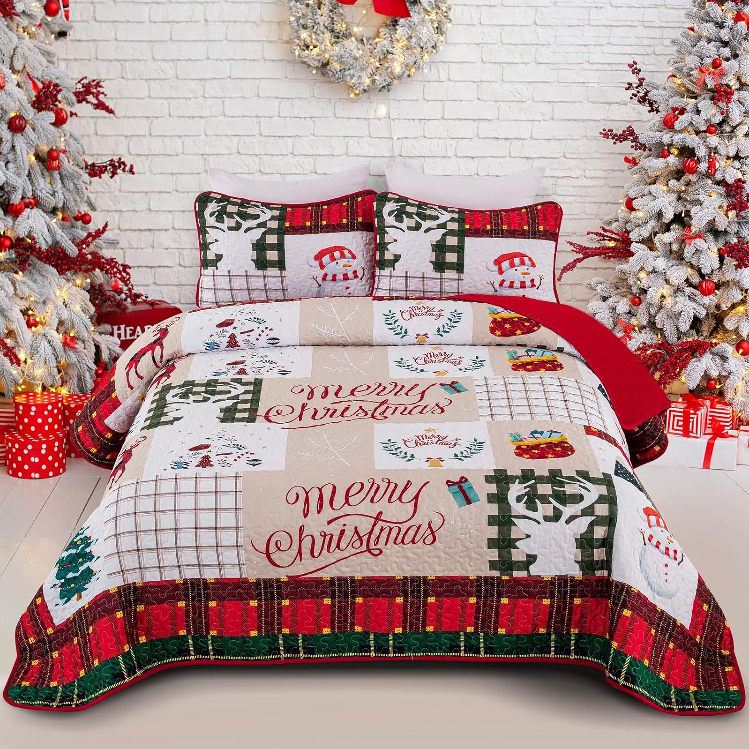 Festive snowman merry Christmas Bedspread Set