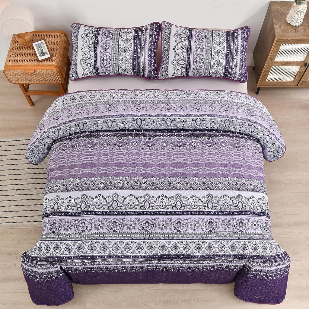 Elegant Peony purple Soft 3 Pc Bedspread & Pillow Cover Set