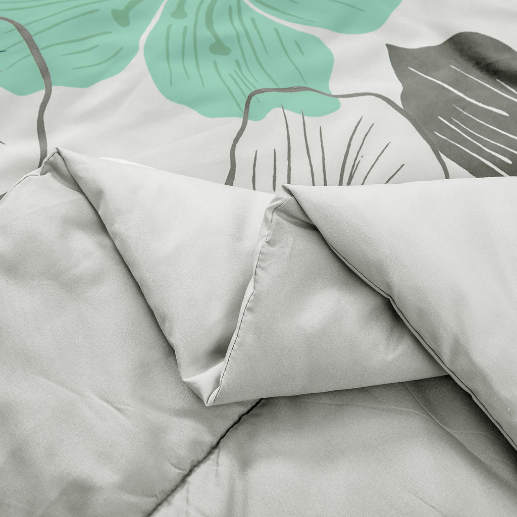 Floral Comforter Set, Green Floral 3-Piece Bedding, Lightweight Microfiber