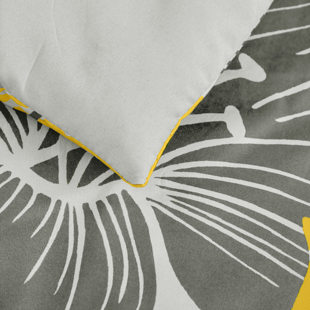 Floral Comforter Set, Yellow Floral 3-Piece Bedding, Lightweight Microfiber