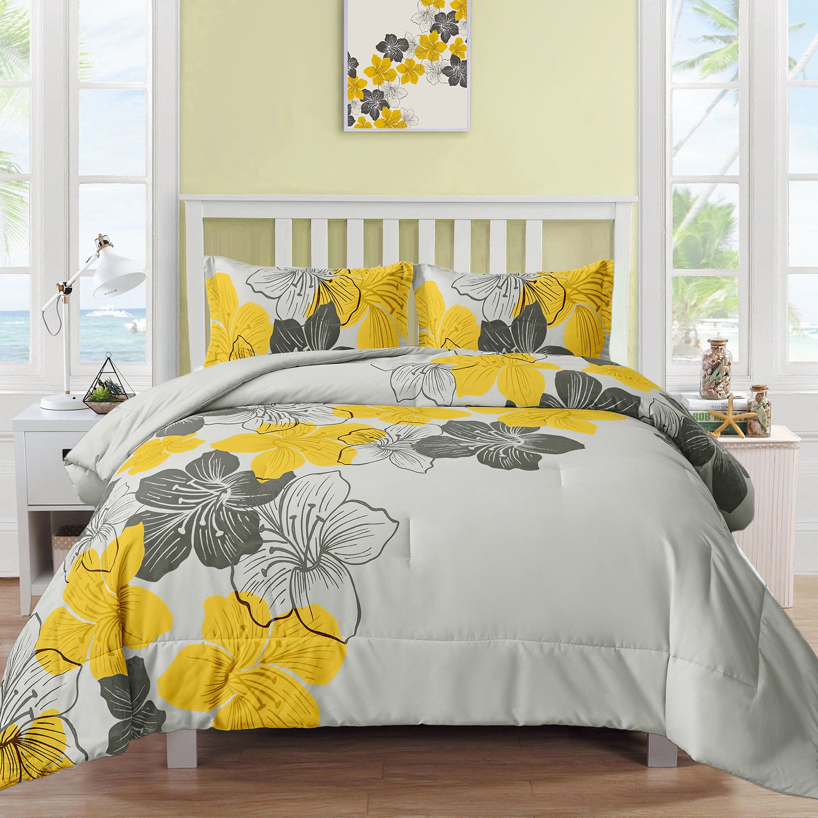 Floral Comforter Set, Blue Floral 3-Piece Bedding, Soft Microfiber for All Seasons