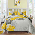 Floral Comforter Set, Yellow Floral 3-Piece Bedding, Lightweight Microfiber