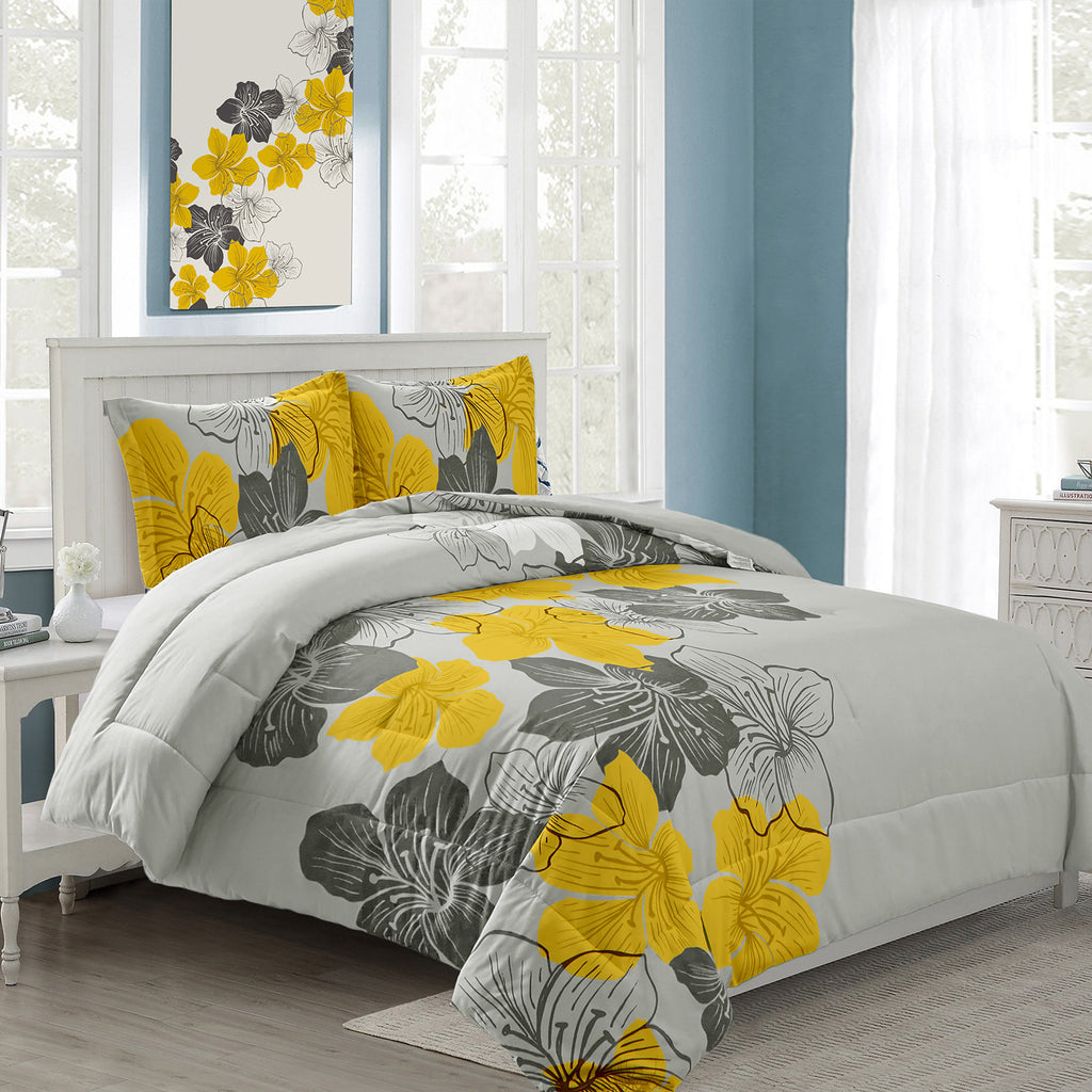 Floral Comforter Set, Blue Floral 3-Piece Bedding, Soft Microfiber for All Seasons