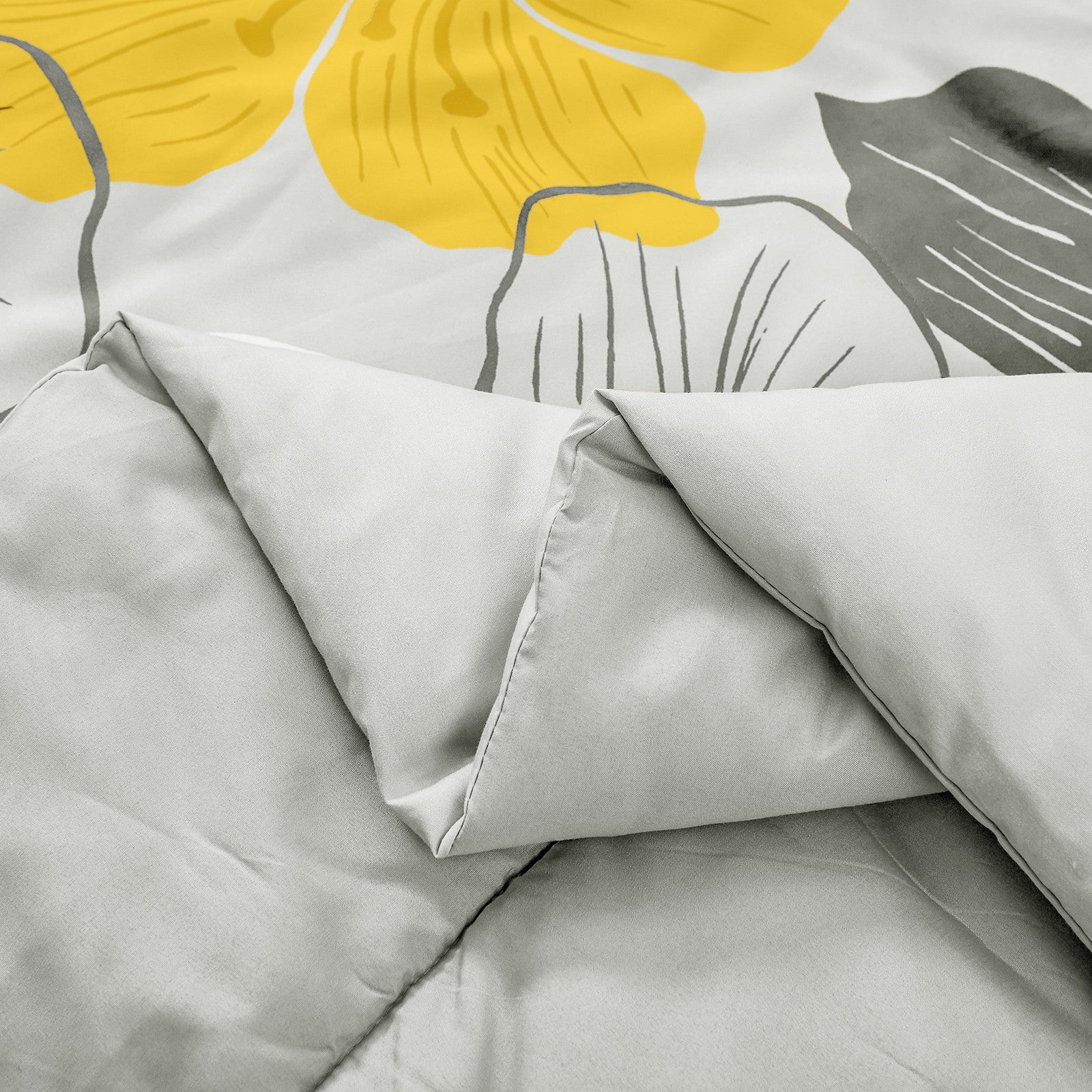 Floral Comforter Set, Yellow Floral 3-Piece Bedding, Lightweight Microfiber