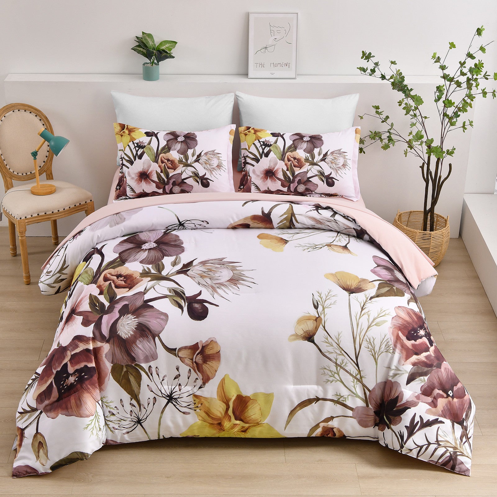 Floral Comforter Set, Blush Floral 3-Piece Bedding, Soft Microfiber for All Seasons