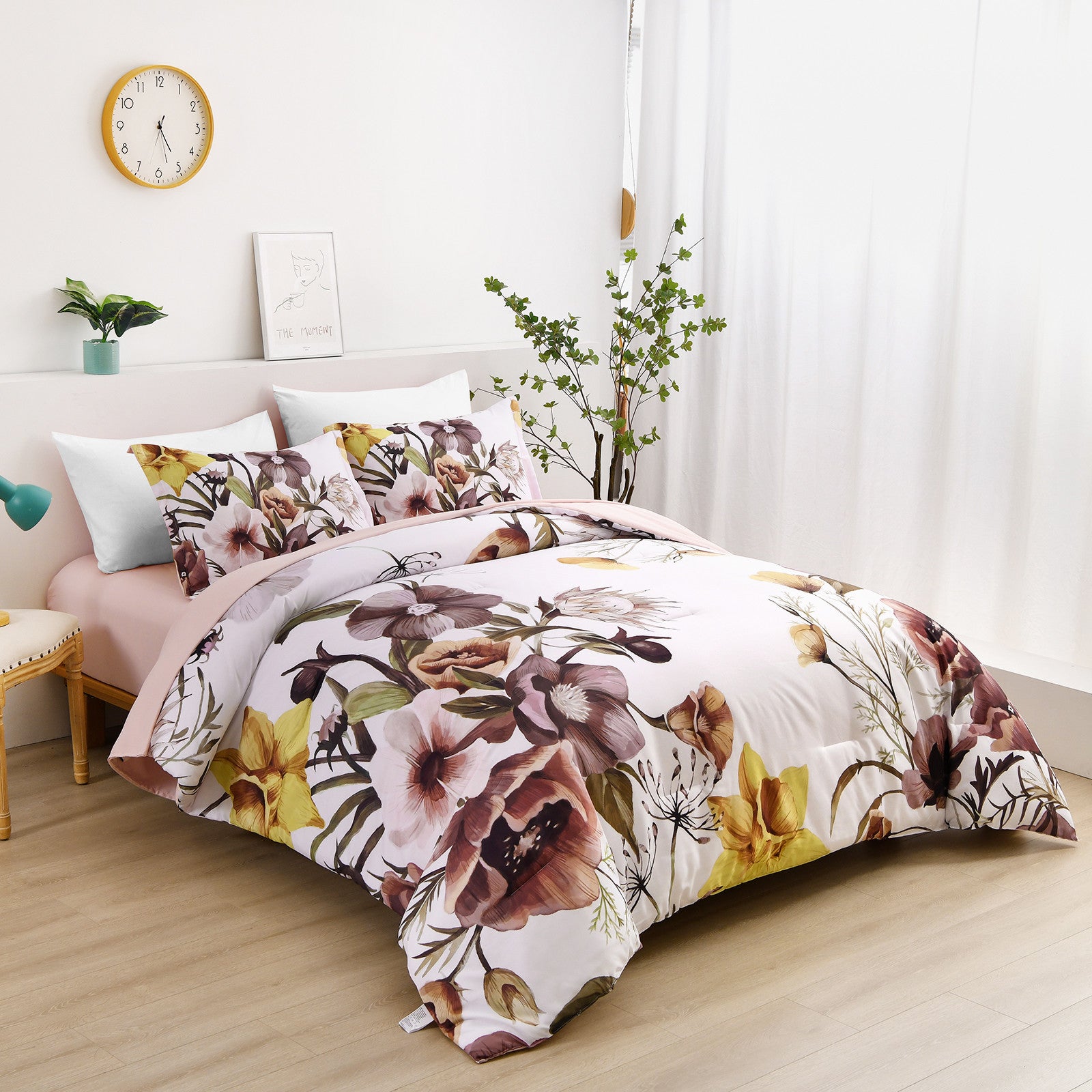 Floral Comforter Set, Blush Floral 3-Piece Bedding, Soft Microfiber for All Seasons