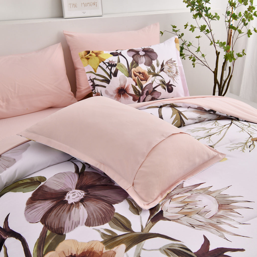 Floral Comforter Set, Blush Floral 3-Piece Bedding, Soft Microfiber for All Seasons